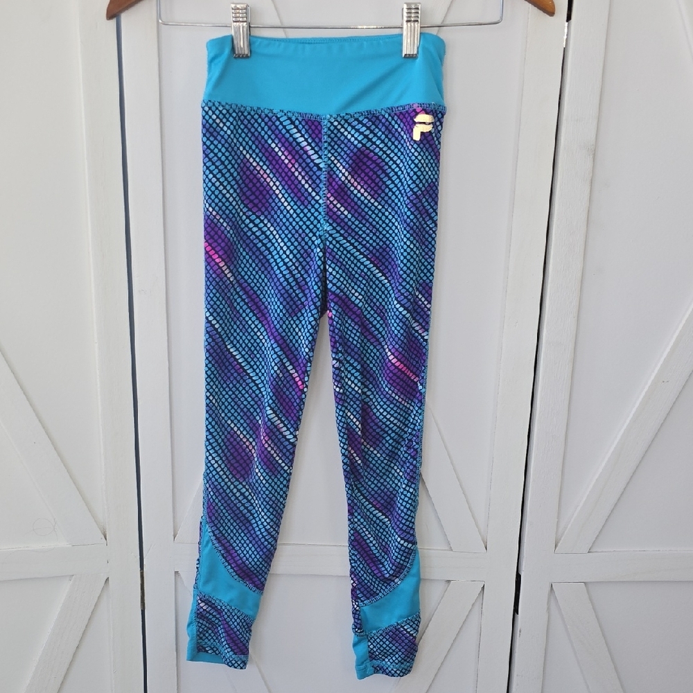 Fila Blue and Purple Kids Leggings with Turquoise Waistband